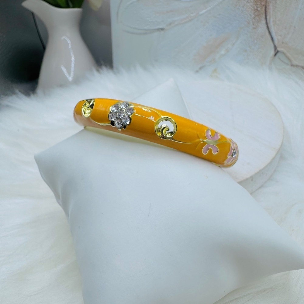Orange Flower Enamel Cloisonne Bracelet Bangle Thick Style